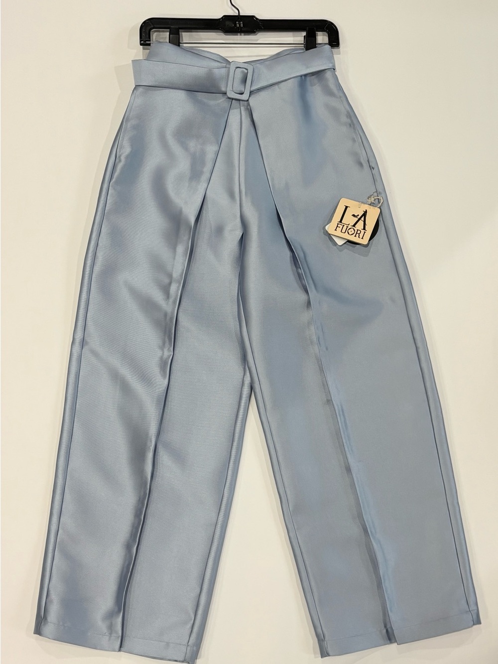 LA FUORI Pale Blue Belted Wide-Leg Trousers